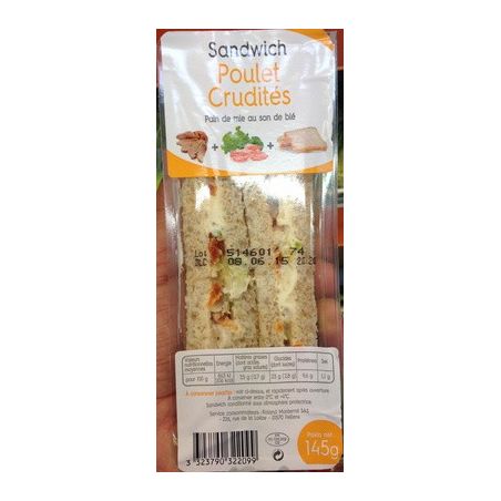 1Er Prix 145G Sandwich Des De Poulet Crudites