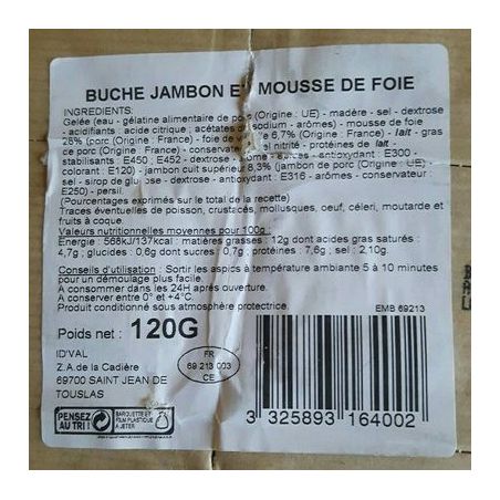 Valentin 110G Buche Jambon Mousse De Foie Traiteur