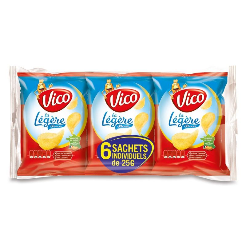 Vico Chips Légères Finement Salées Sachets Individuels 6X25G
