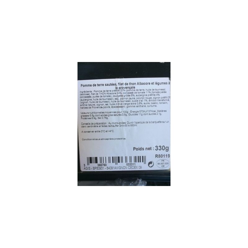 Fr.Emballe Fe Pave Thon Pdt Leg Prov 350G