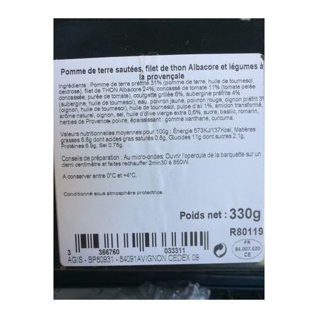 Fr.Emballe Fe Pave Thon Pdt Leg Prov 350G