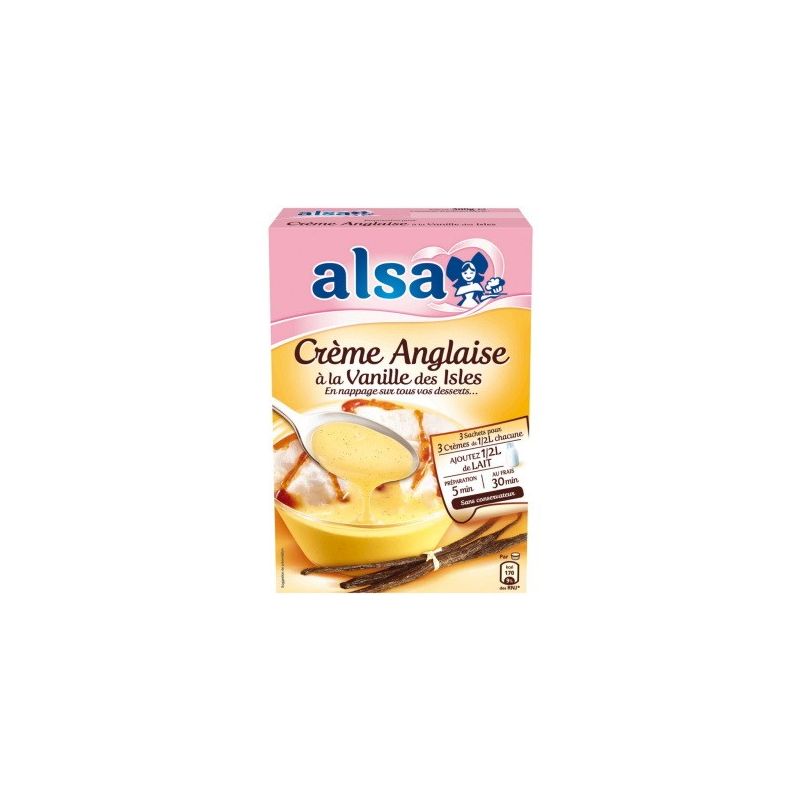 Alsa Préparation Dessert Crème Anglaise Vanille La Boite De 3 Sachets 300 G