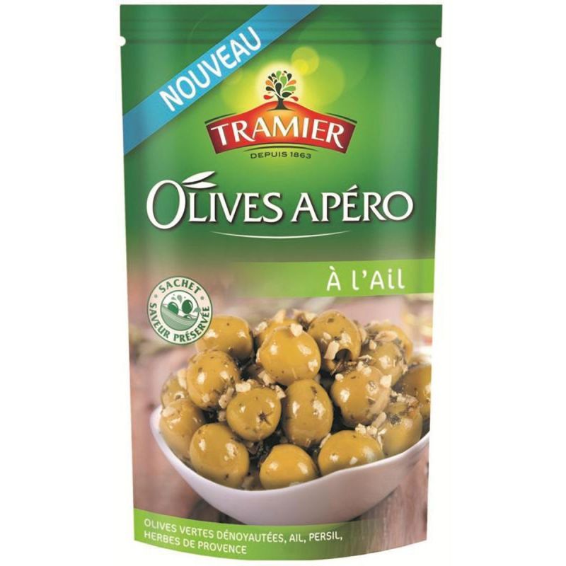 Tramier Olives Vertes Apéro À L'Ail : Le Sachet De 150 G