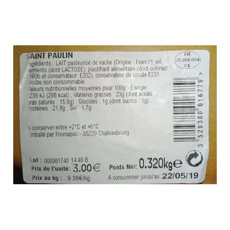 Fe/Prix Rond Saint Paulin 320G