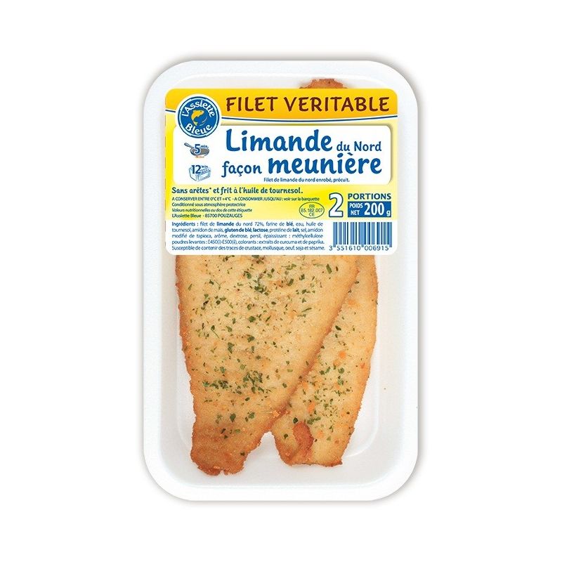 Assiette Bleue 200G 2 Filets De Limande Meuniere