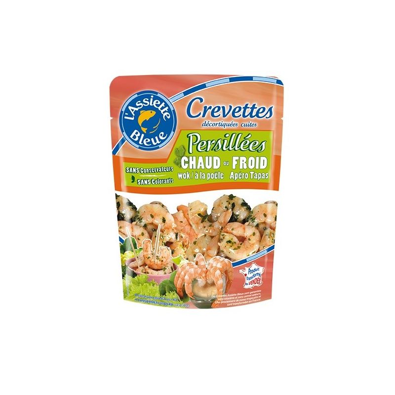 Assiette Bleue 100G Crevette Persillee