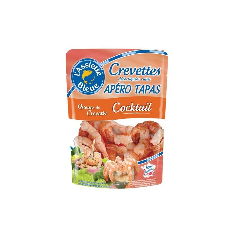 Assiette Bleue 100G Queues Crevettes Sauce