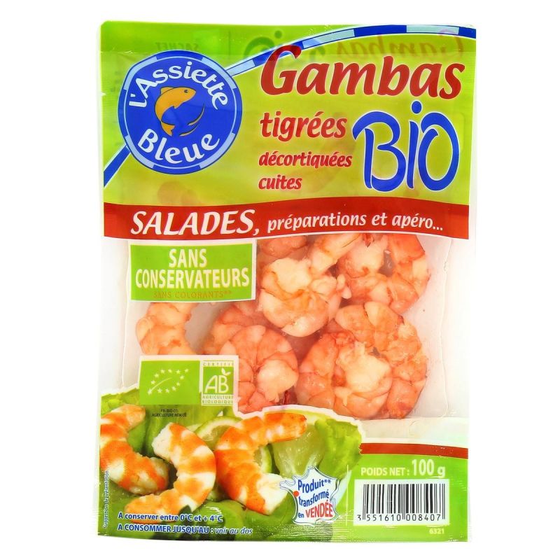 Assiette Bleue 100G Gambas Tigre Bio A.Bleue