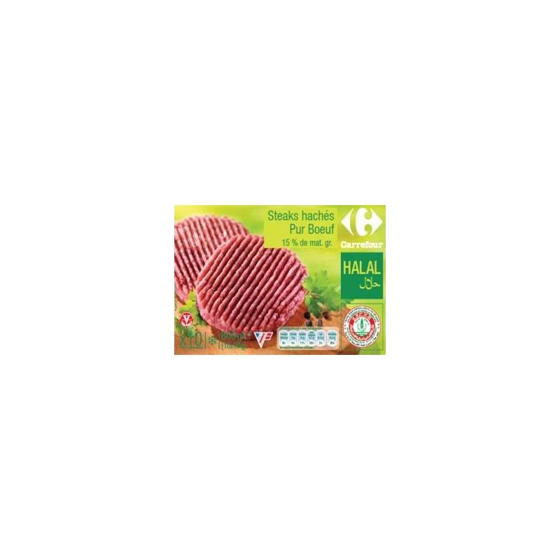 Carrefour Halal 10X80G Steaks Hachés 15%Mg Crf