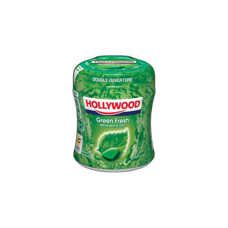 Hollywood Chewing-Gum Menthe Verte Easy Box Sans Sucres Greenfresh : La Boite De 60 Dragées - 87 G