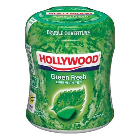 Hollywood Chewing-Gum Menthe Verte Easy Box Sans Sucres Greenfresh : La Boite De 60 Dragées - 87 G