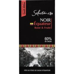 Carrefour Selection 80G Tablette Chocolat Noir 60% Cacao Equateur Crf Sélection