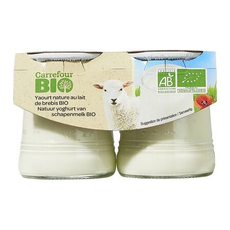 Carrefour Bio 2X125G Yaourt Nature Au Lait De Brebis Crf