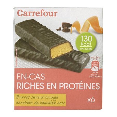 Carrefour 186G Barres Hyperproteinées Saveur Orange Enrobés Chocolat Crf