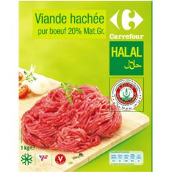 Carrefour Halal 1Kg Viande Hachée Pur Bœuf 20% Mg Crf