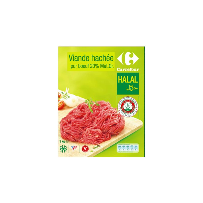Carrefour Halal 1Kg Viande Hachée Pur Bœuf 20% Mg Crf