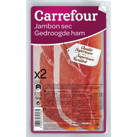 Carrefour 50G Jambon Sec Supérieur X2 Tranches Crf