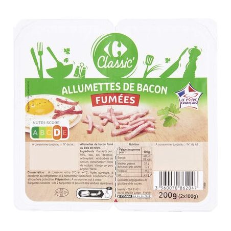 Carrefour 2X100G Allumet.Bacon Fume Crf