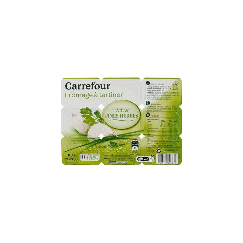 Carrefour 180G Fromage À Tartiner Ail & Fines Herbes Portion Crf