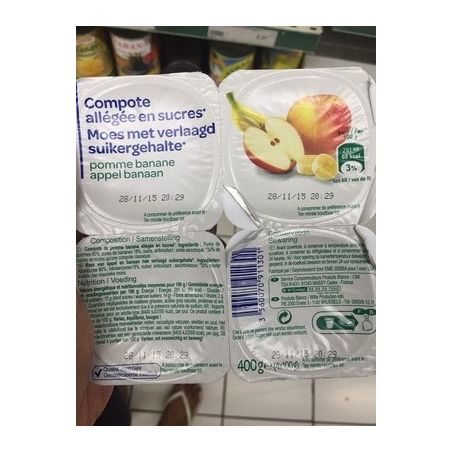 Pp Blanc 4X100G Compote Pomme/Banane Allégée En Sucre