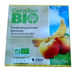 Carrefour Bio 4X100G Purée De Fruits Pomme/Banane Sans Sucres Ajoutés Crf