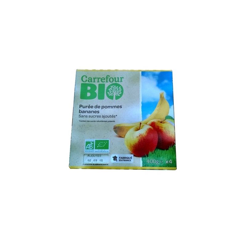 Carrefour Bio 4X100G Purée De Fruits Pomme/Banane Sans Sucres Ajoutés Crf