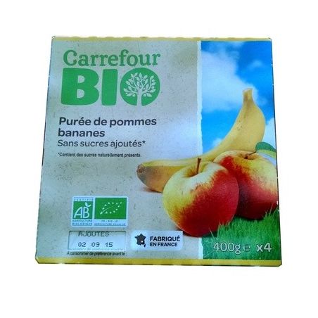 Carrefour Bio 4X100G Purée De Fruits Pomme/Banane Sans Sucres Ajoutés Crf