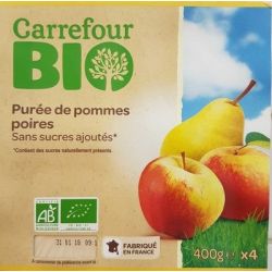 Carrefour Bio 4X100G Purée De Fruits Pomme/Poire Sans Sucres Ajoutés Crf