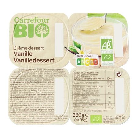 Carrefour Bio 4X100G Crème Dessert Vanille Crf