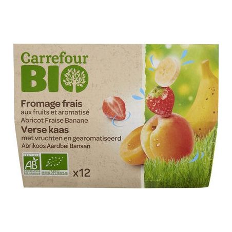 Carrefour Bio 12X50G Fromage Frait Abricot Fraise Banane Crf