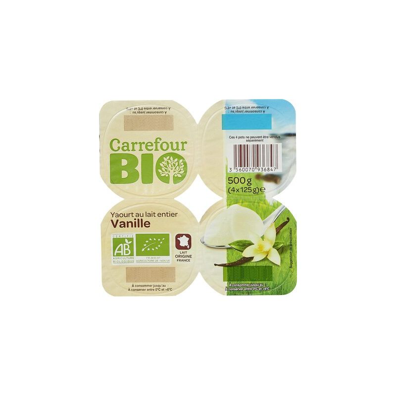 Carrefour Bio 4X125G Yaourts Vanille Crf