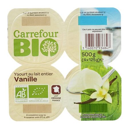 Carrefour Bio 4X125G Yaourts Vanille Crf