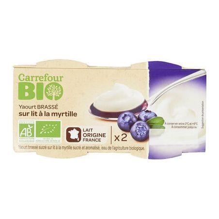 Carrefour Bio 125Gx2 Yaourt Sur Lit Myrtille Crf