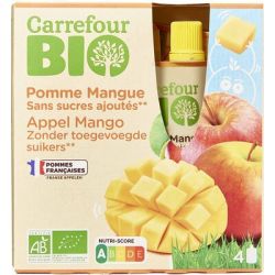 Carrefour Bio 4X90G Gourde Purée De Fruits Pomme/Mangue Sans Sucres Ajoutés Crf