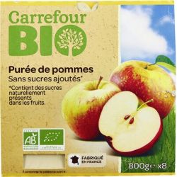 Carrefour Bio 8X100G Purée De Fruits Pomme Sans Sucres Ajoutés Crf