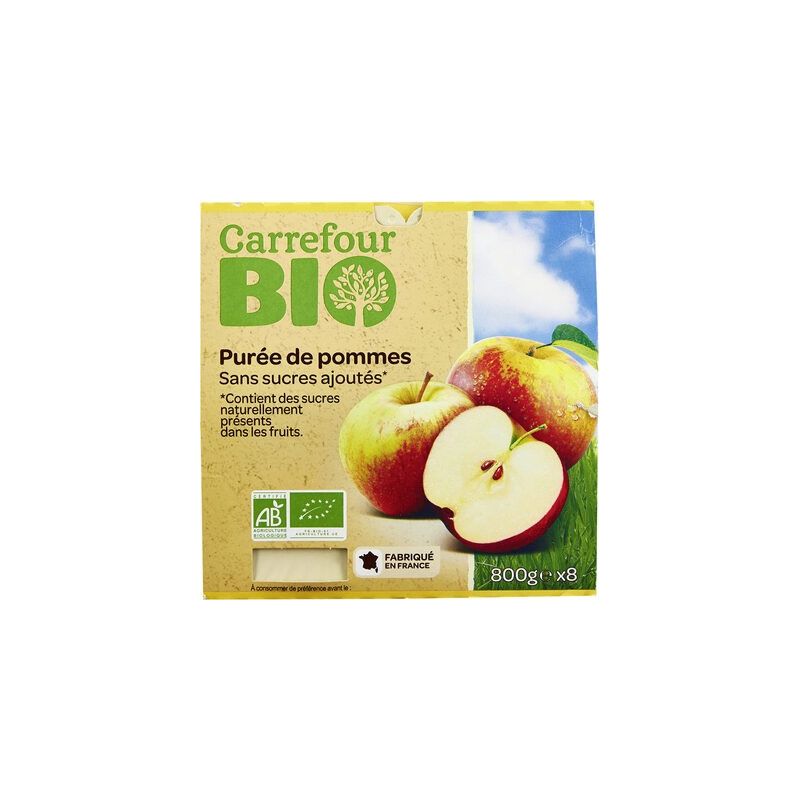 Carrefour Bio 8X100G Purée De Fruits Pomme Sans Sucres Ajoutés Crf