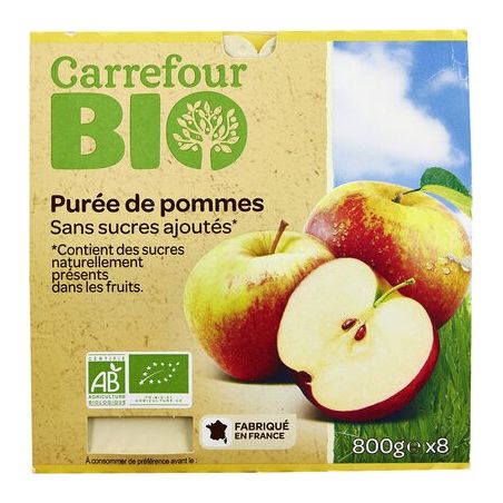 Carrefour Bio 8X100G Purée De Fruits Pomme Sans Sucres Ajoutés Crf