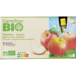 Carrefour Bio 12X90G Gourdes Purée De Fruits Pommes Sans Sucres Ajoutés Crf