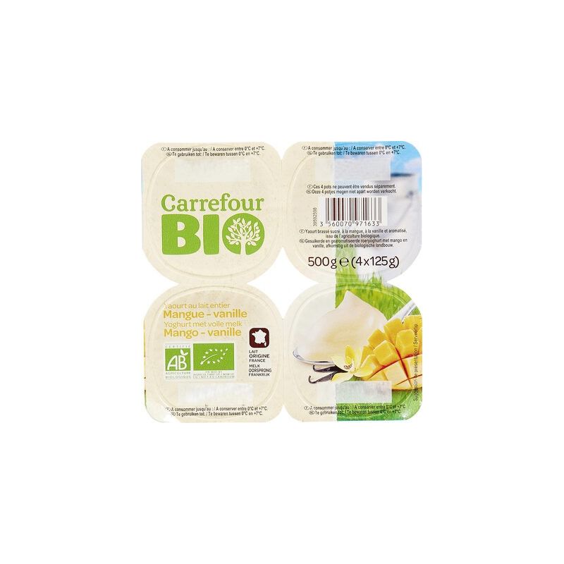 Carrefour Bio 4X125G Yaourts Vanille/Mangue Crf