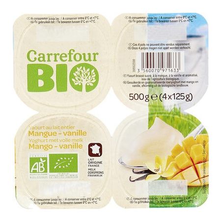 Carrefour Bio 4X125G Yaourts Vanille/Mangue Crf