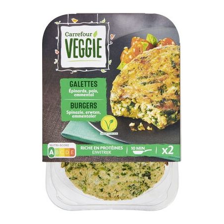 Carrefour Veggie 200G Galettes Pois/Epinard/Fromage X2 Crf
