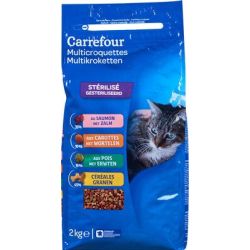 Carrefour 2Kg Croquette Pour Chat Sterilise Saumon Carotte Crf