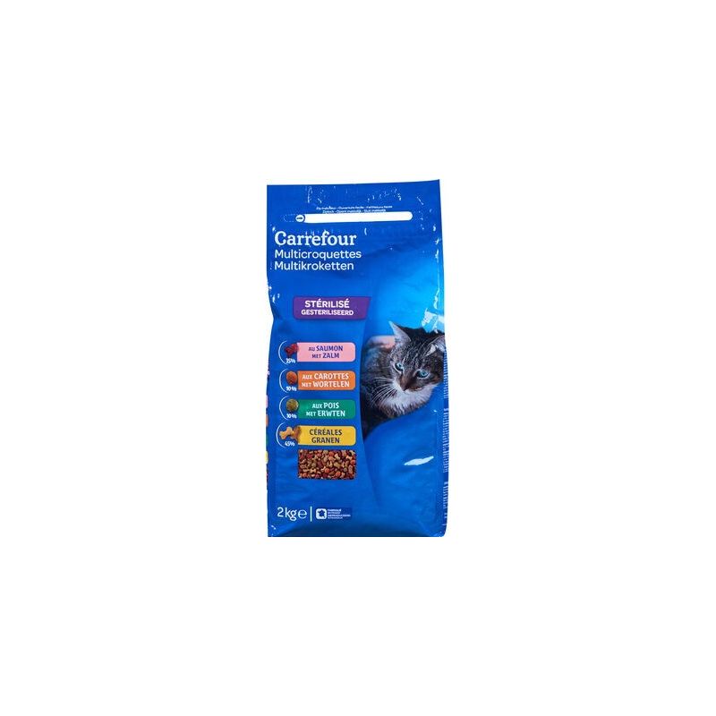 Carrefour 2Kg Croquette Pour Chat Sterilise Saumon Carotte Crf