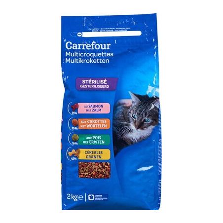 Carrefour 2Kg Croquette Pour Chat Sterilise Saumon Carotte Crf