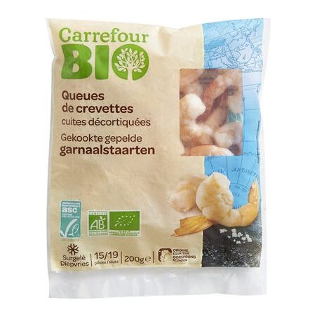 Carrefour Bio 200G Queues De Crevettes Cuites Décortiquées Crf
