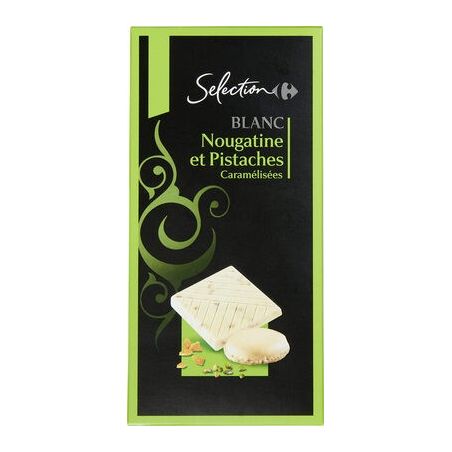 Carrefour Selection 100G Tablette Chocolat Blanc Nougat Et Pistache Crf Sélection