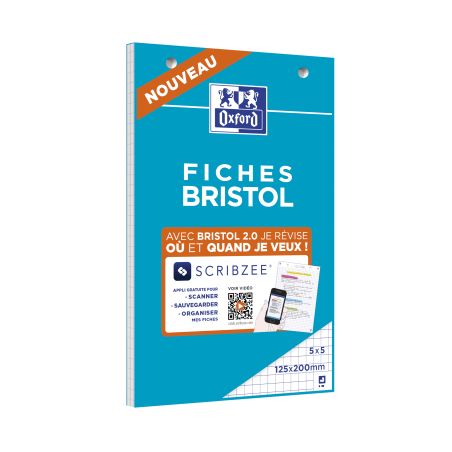 Oxford Bloc De 30 Fiches Bristol Perforées 2.0 125X200 Mm Q5/5 Blanc