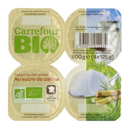 Carrefour 4X125G Yt Nature Sucre Crf Bio