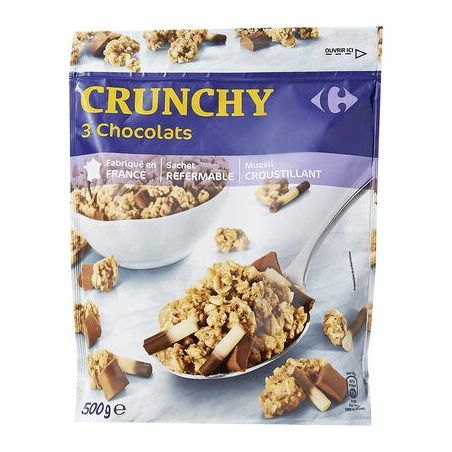 Carrefour 500G Doypack Céréales Muesli Croustillant Aux 3 Chocolats Crf