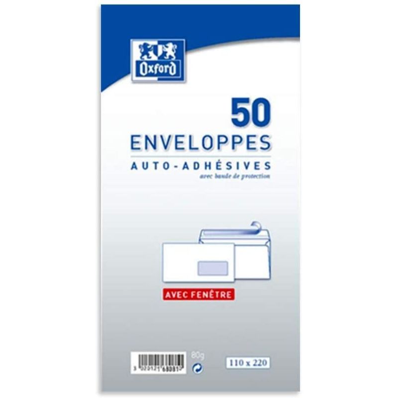 Oxford Paquet De 50 Enveloppes À Fenetre 110X220